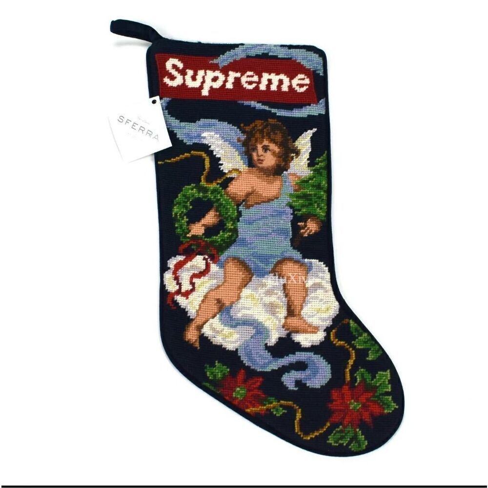 NWT Supreme NY x SFERRA Hand Knit Box‎ Logo Christmas Stocking FW20 DS AUTHENTIC